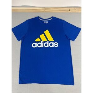 Adidas Go-To Performance Tee Mens‎ 2XT Blue Yellow Climalite Graphic T-Shirt